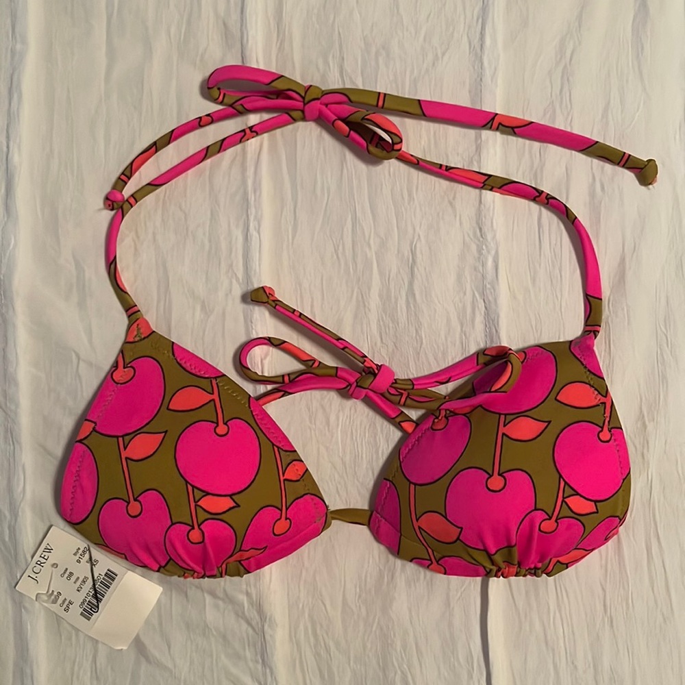 NWT J. Crew Cherry Print String Bikini Top